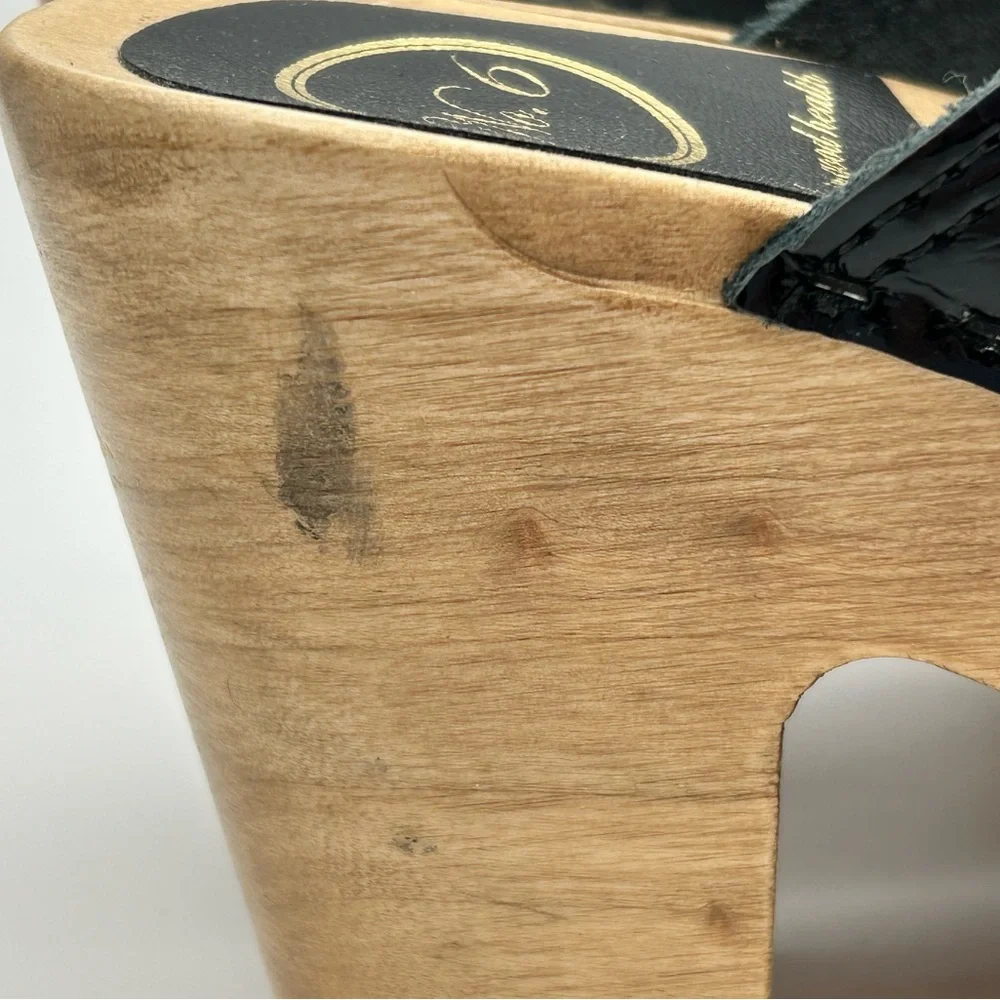 No. 6 Black Patent Leather Platform Clogs with Wood Sole - Picture 8 of 11